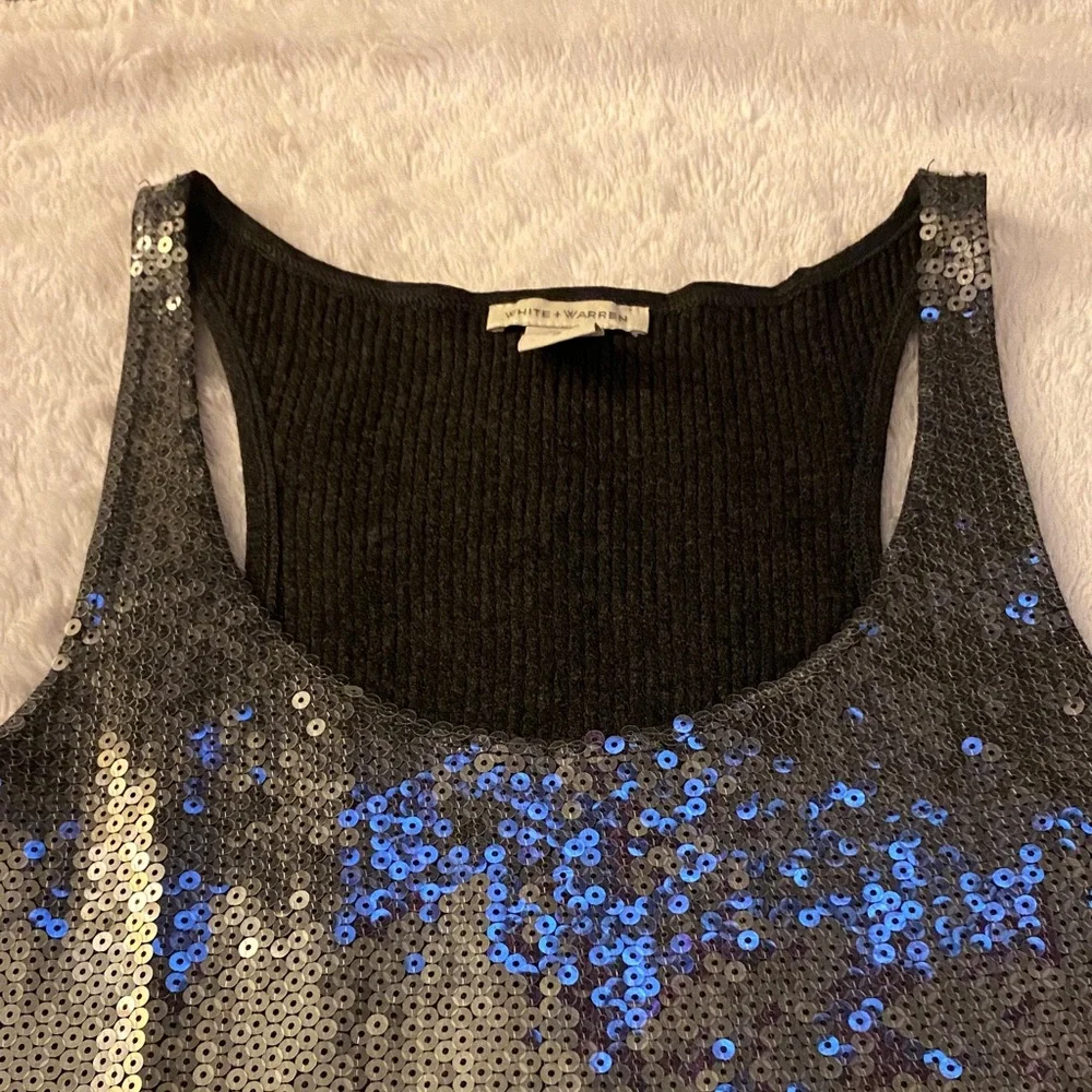 White + Warren Indie Sleeze Mob Wife Black and Silver Sequin Stretchy Tank Top - Picture 5 of 5